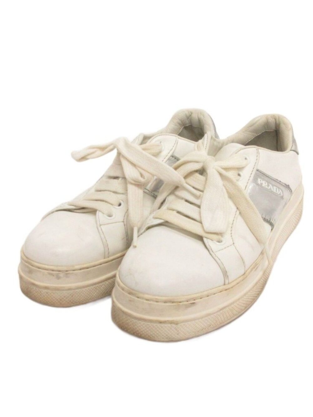 Prada Sneakers Low-Cut Line Metallic White